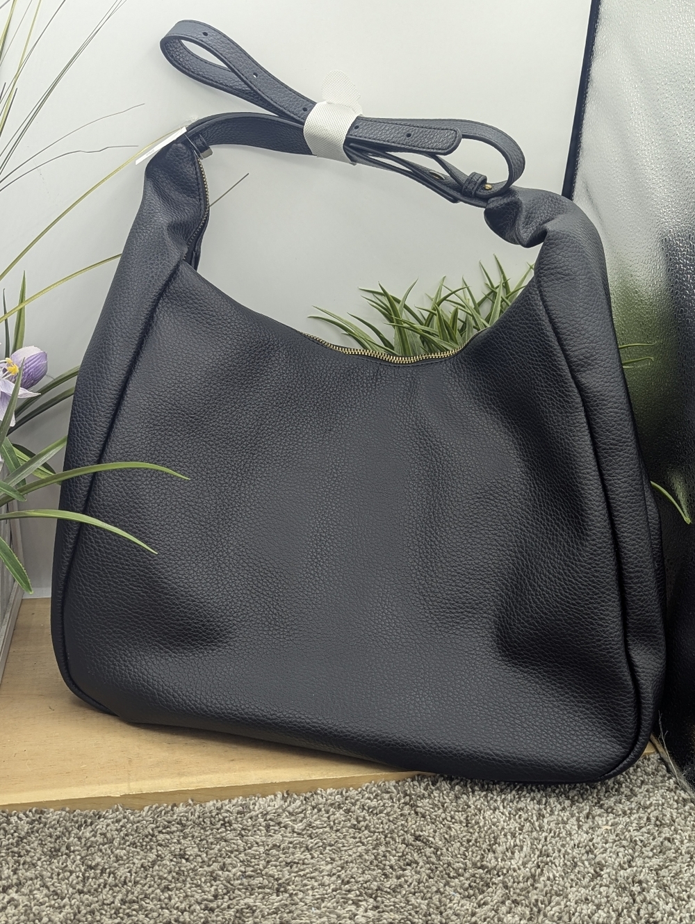 GAP Slouchy Black Vegan Leather Hobo Shoulder Bag New With Tags